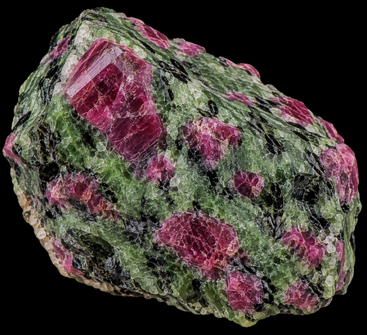 Anyolite naturelle sur fond noir.