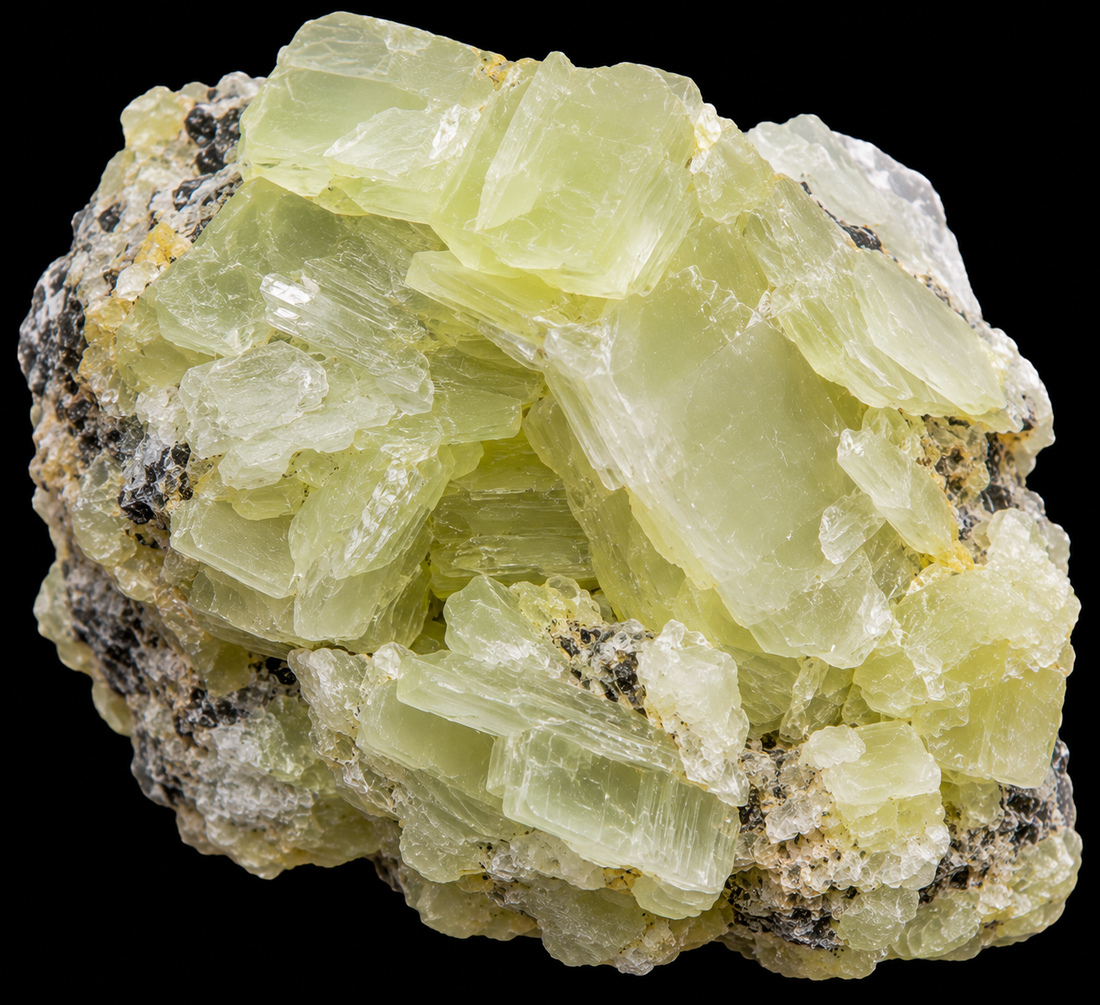 Brucite naturelle sur fond noir.