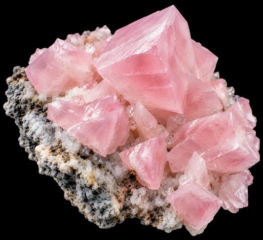 Calcite mangano naturelle sur fond noir.