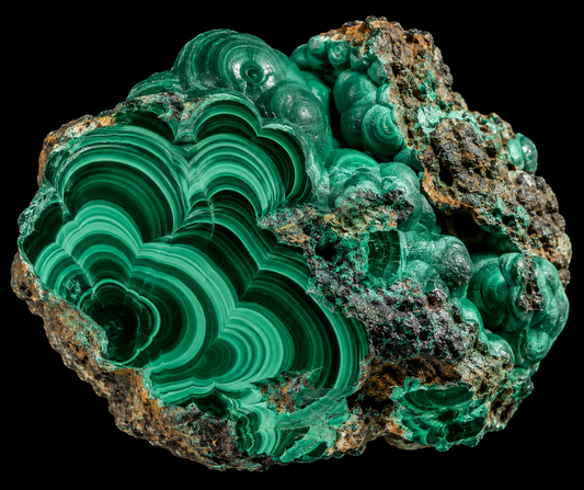 Malachite magnifique sur fond noir.