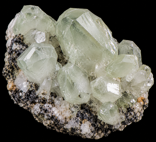Datolite naturelle sur fond noir.
