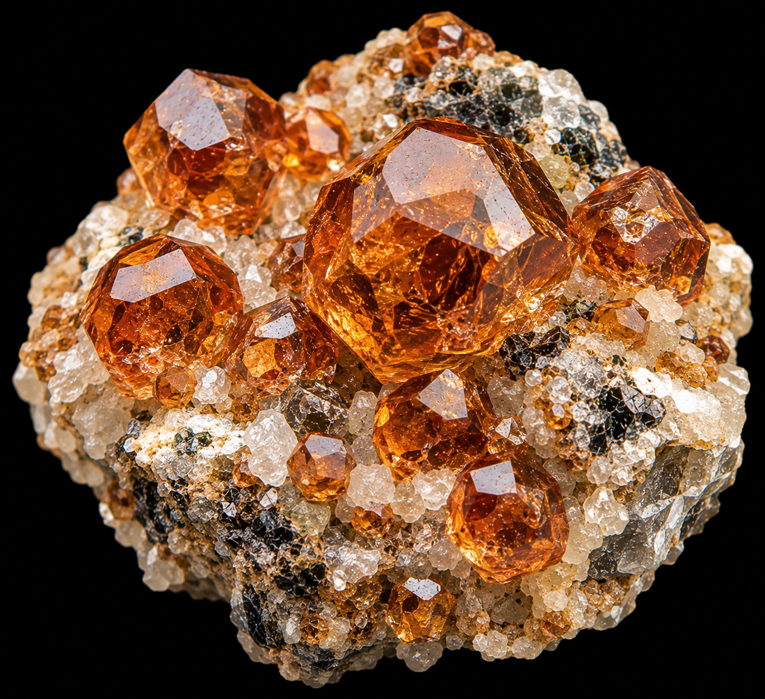 Grenat topazolite naturel sur fond noir.
