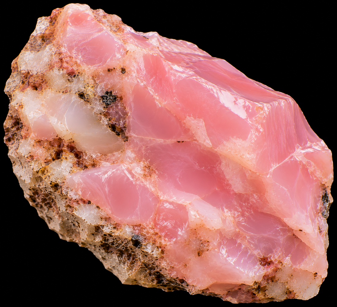 Opale rose naturelle sur fond noir.