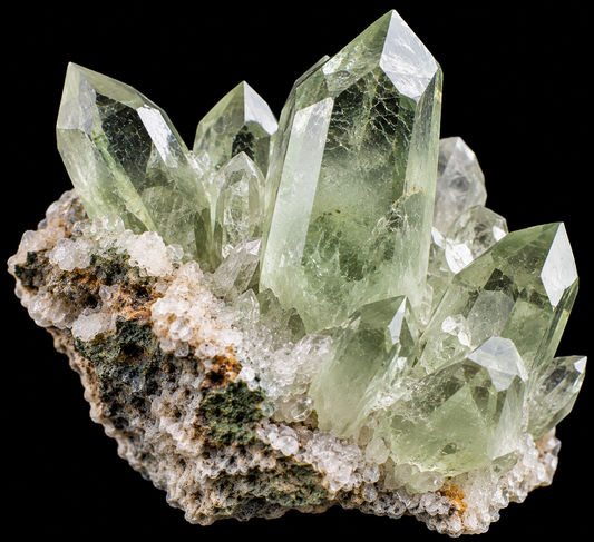 Prasiolite naturelle sur fond noir.