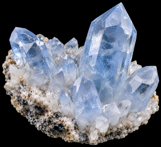 Quartz bleu naturel sur fond noir.