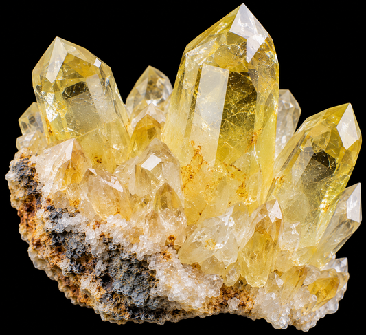 Quartz citron naturel sur fond noir.