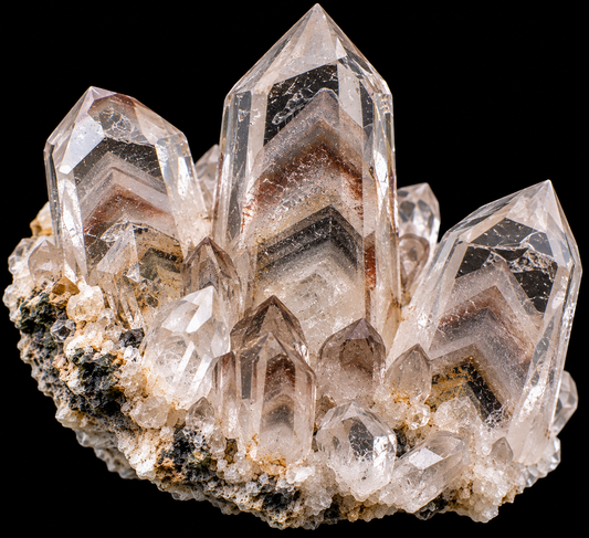 Quartz fantôme naturel sur fond noir.