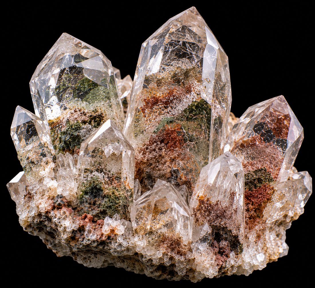 Quartz jardin naturel sur fond noir.