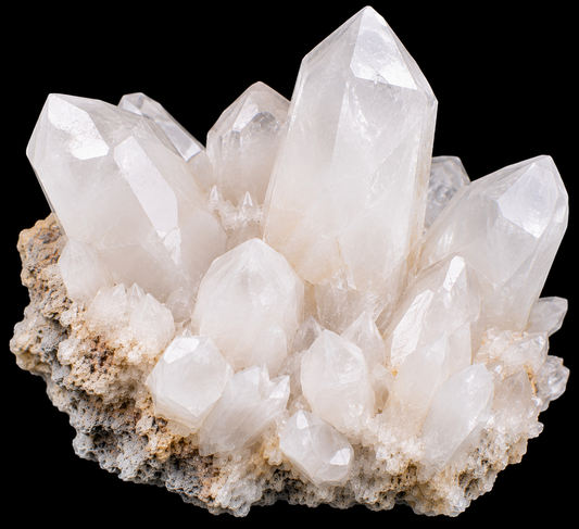 Quartz laiteux naturel sur fond noir.