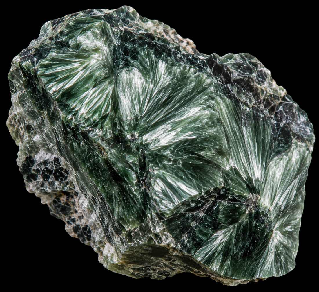 Séraphinite naturelle sur fond noir.