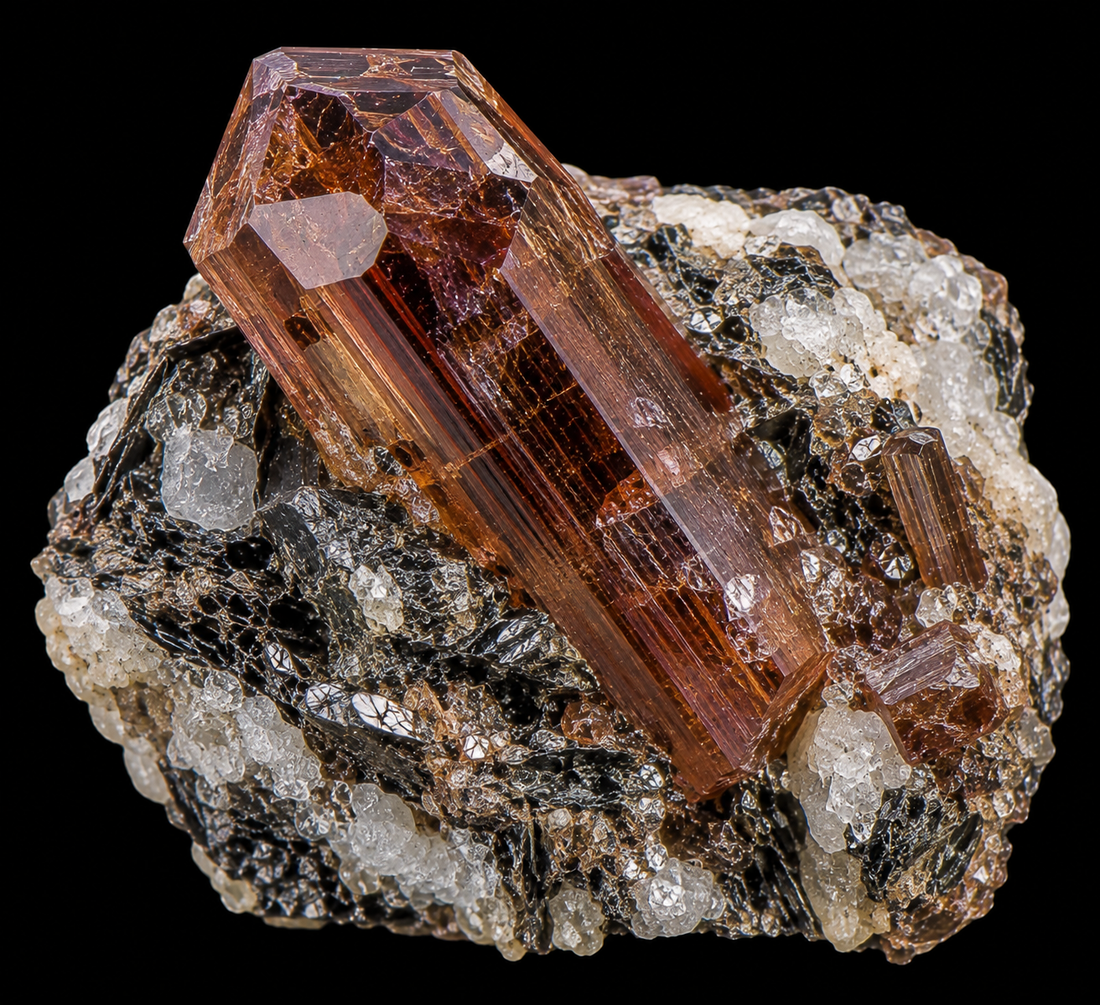 Sinhalite naturelle sur fond noir.