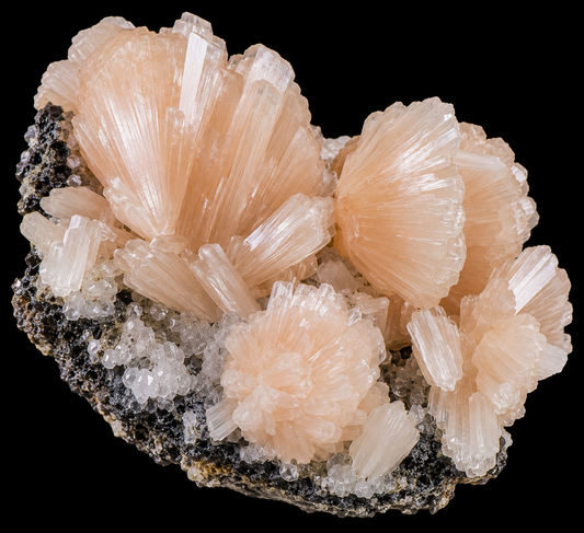 Stilbite naturelle sur fond noir.