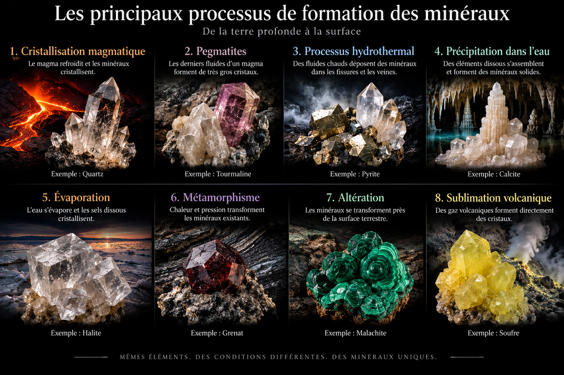 Affiche sur les principaux processus de formation des minéraux.