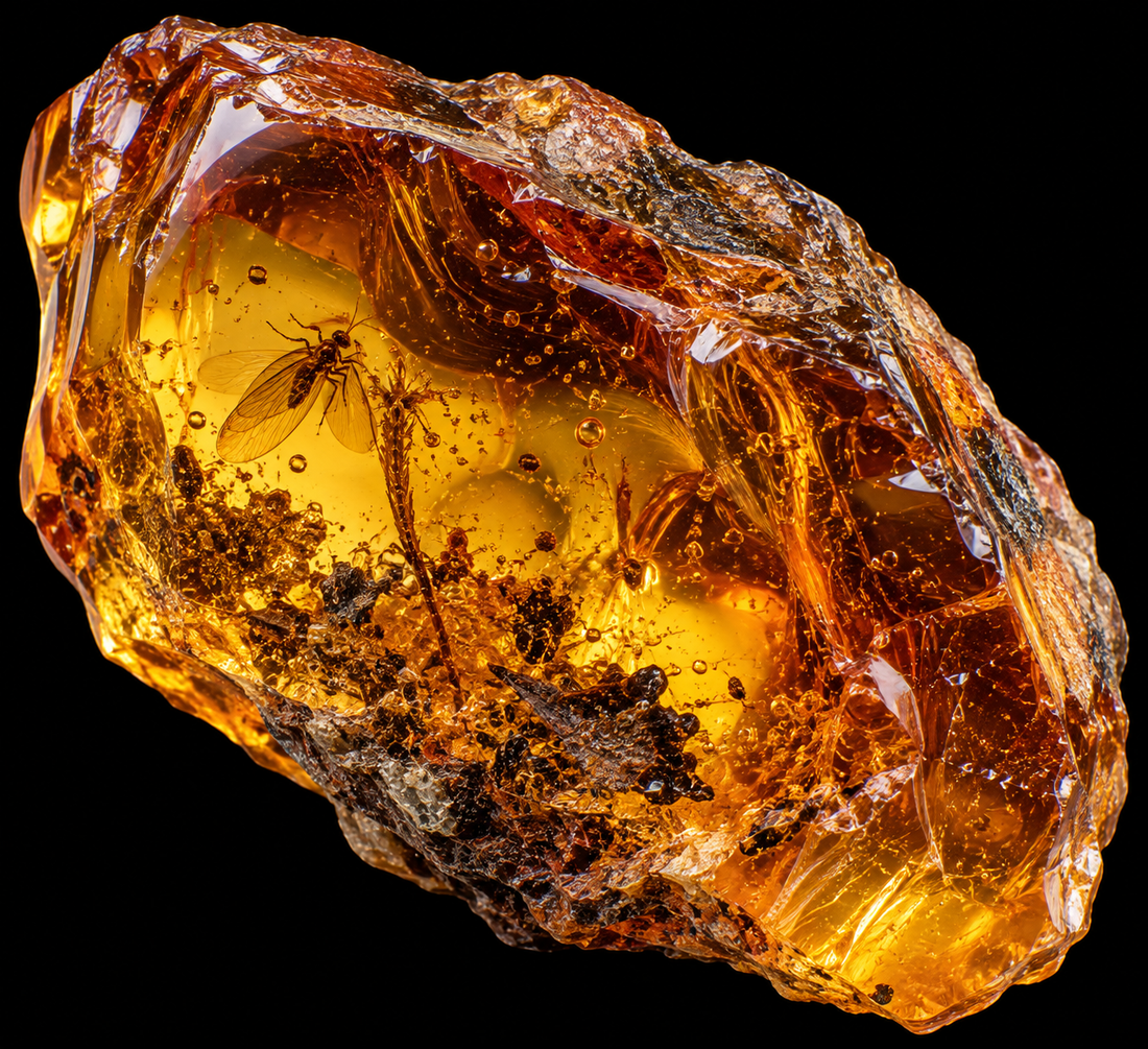 Ambre naturel sur fond noir.