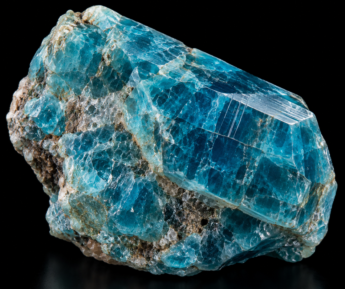 Apatite naturelle sur fond noir.