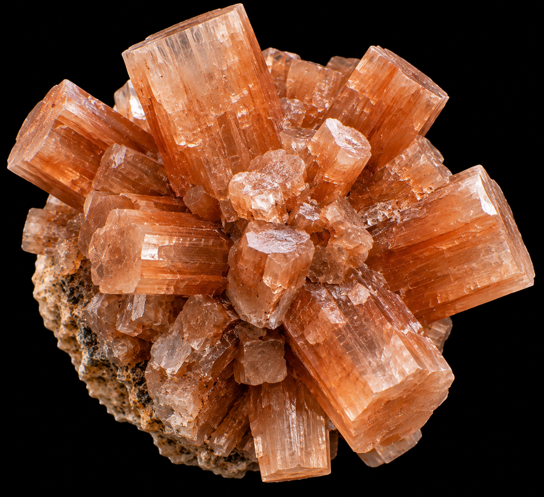 Aragonite naturelle sur fond noir.