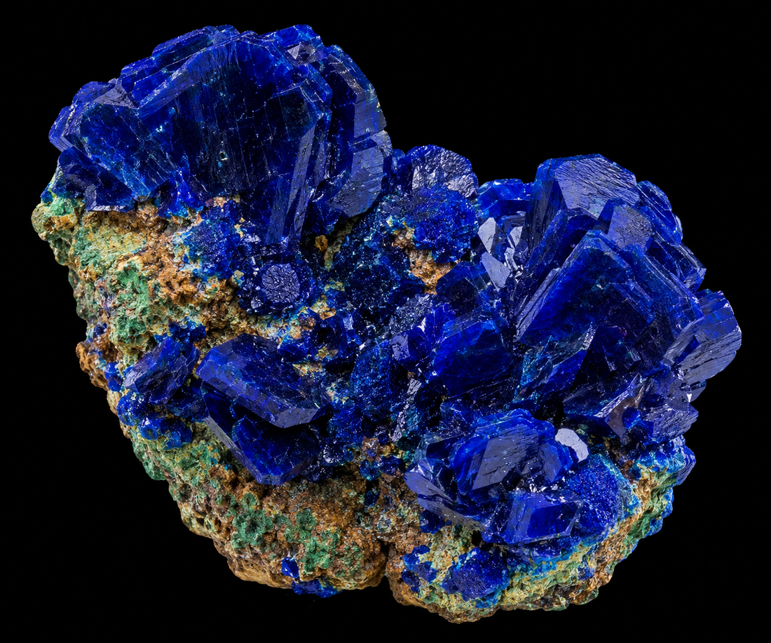 Azurite naturelle sur fond noir.
