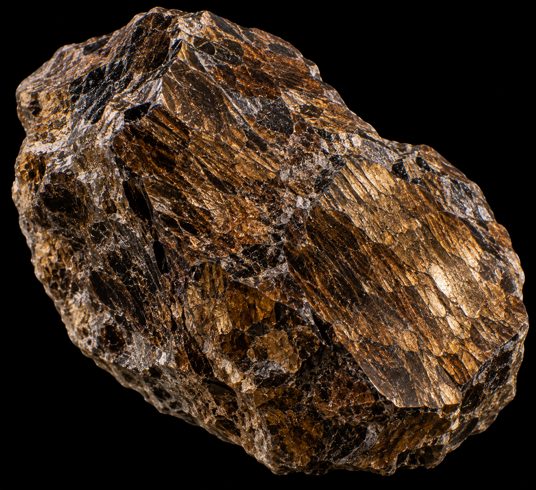 Bronzite naturelle sur fond noir.