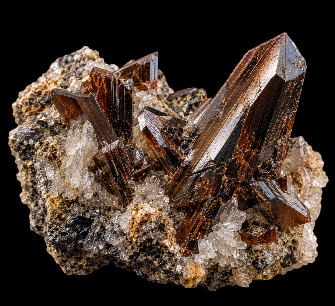 Brookite naturelle sur fond noir.