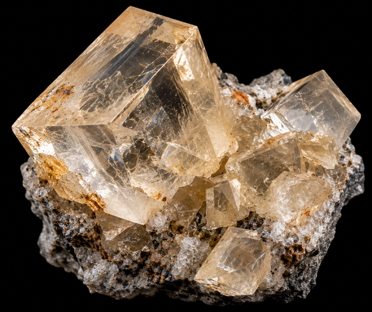 Calcite naturelle sur fond noir.
