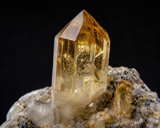 Citrine naturelle sur fond noir.