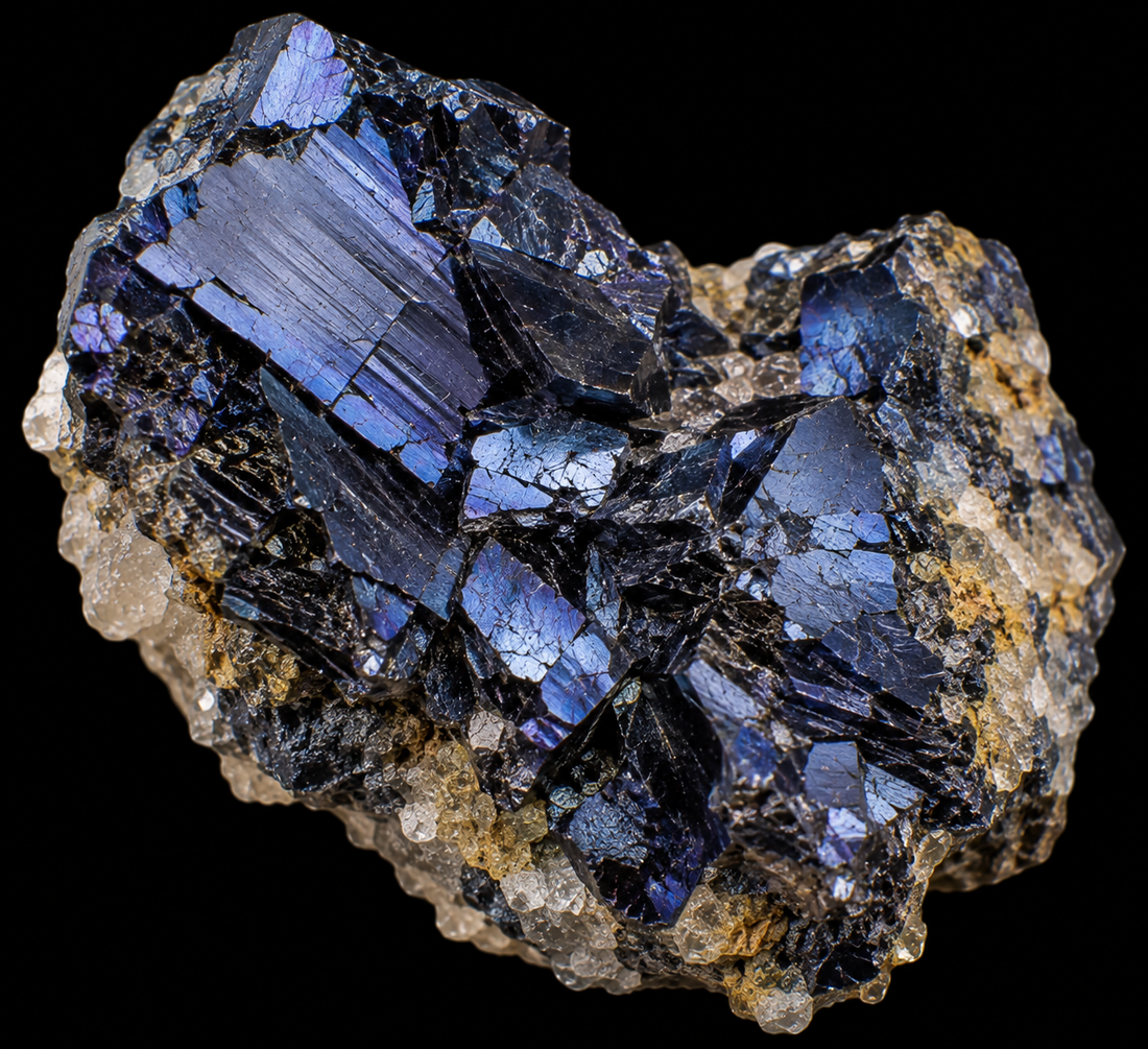 Covellite sur fond noir.