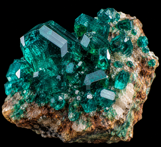 Dioptase sur fond noir.