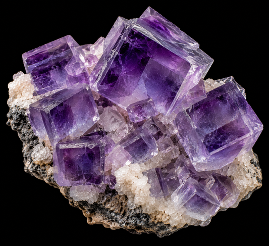 Fluorite violette sur fond noir.