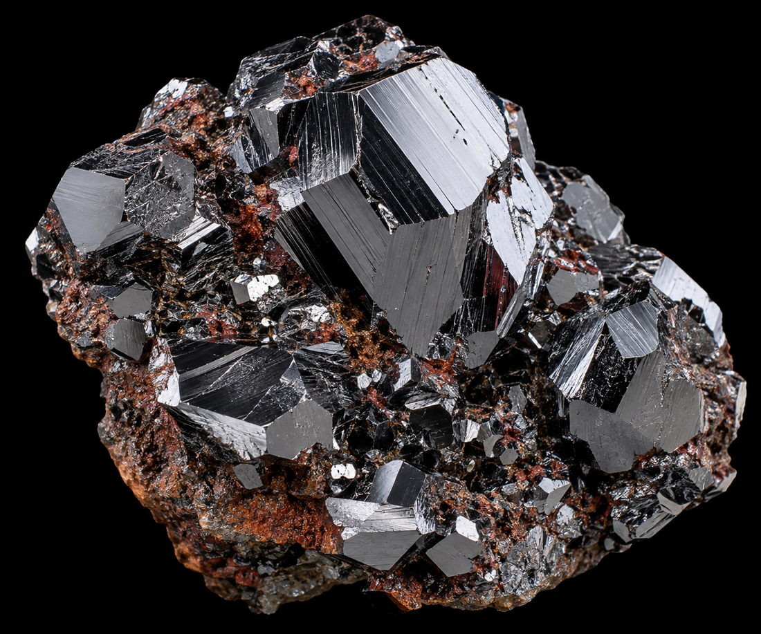 Hématite naturel sur fond noir.