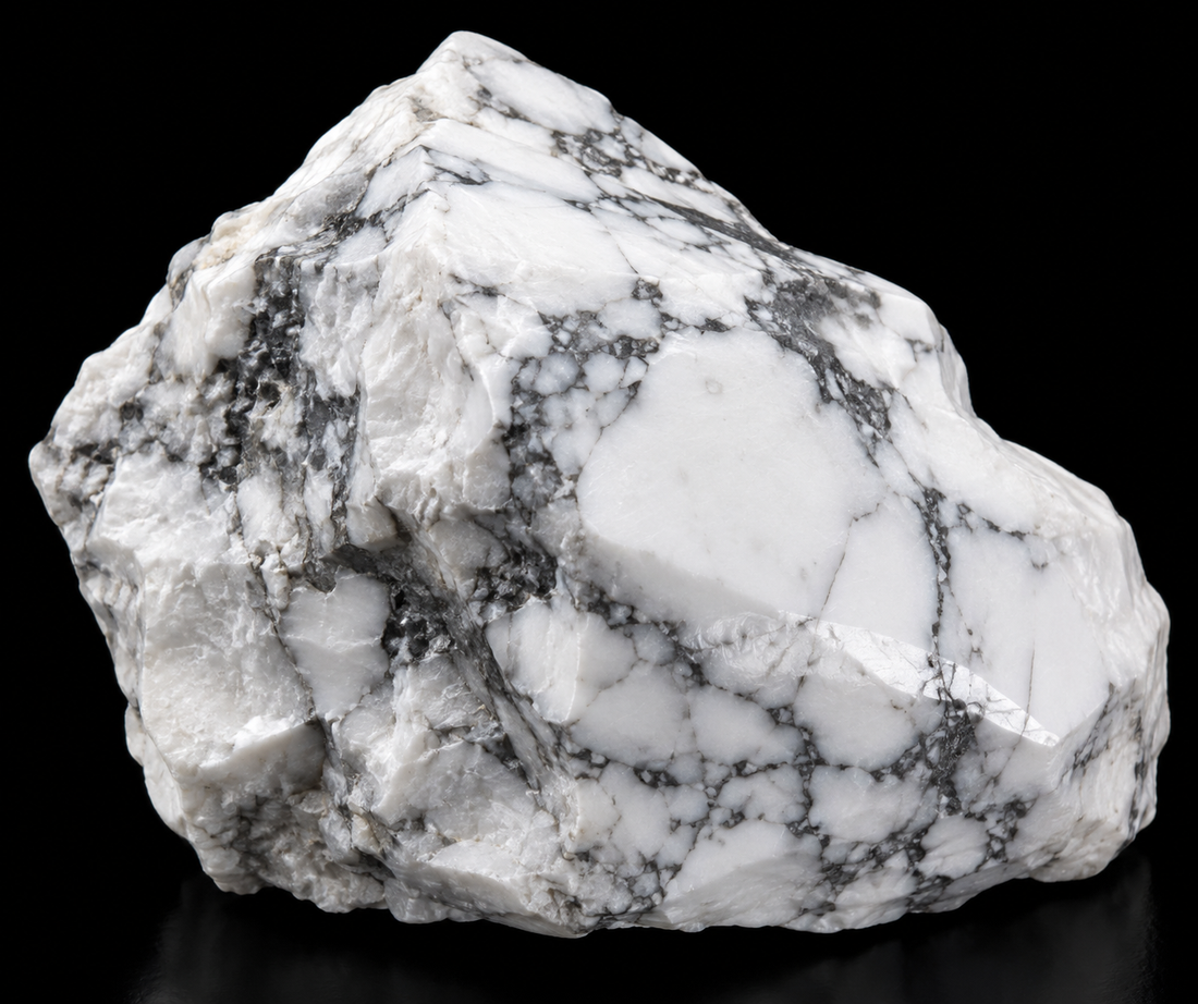 Howlite naturelle sur fond noir.