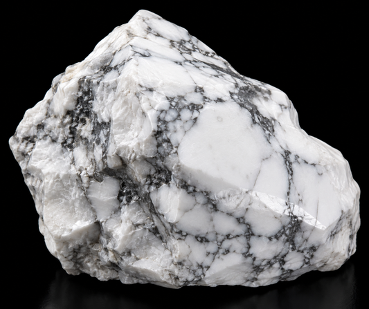 Howlite naturelle sur fond noir.
