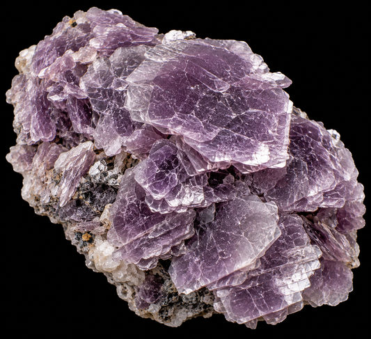 Lépidolite naturelle sur fond noir.
