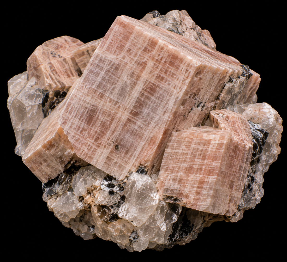 Microcline sur fond noir.
