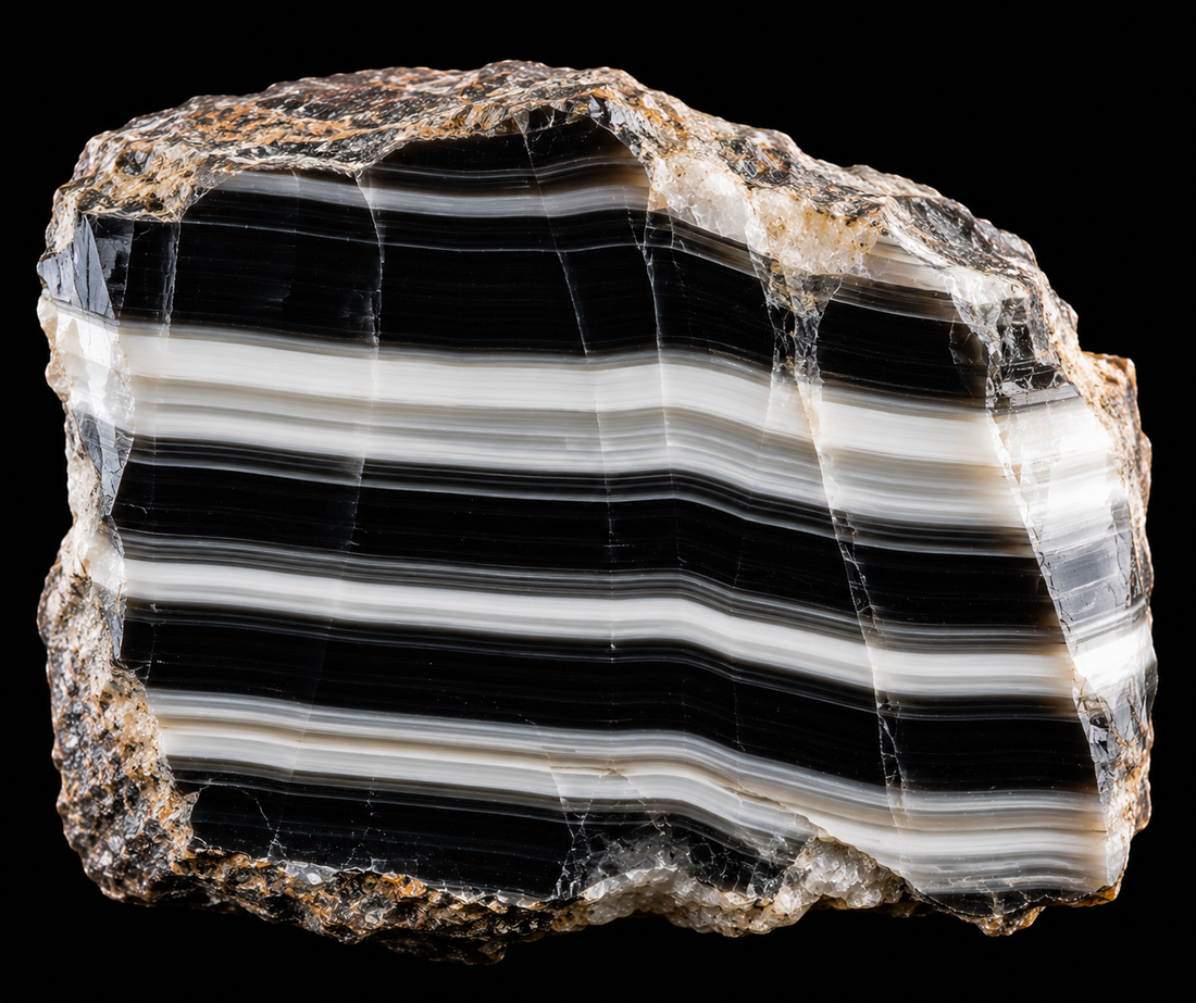 Onyx naturel sur fond noir.