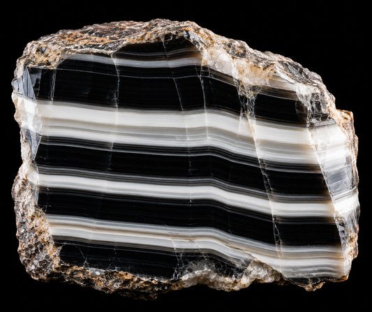 Onyx naturel sur fond noir.