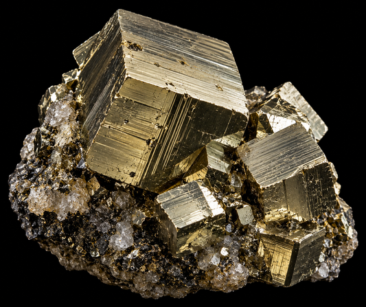 Pyrite massif sur fond noir.