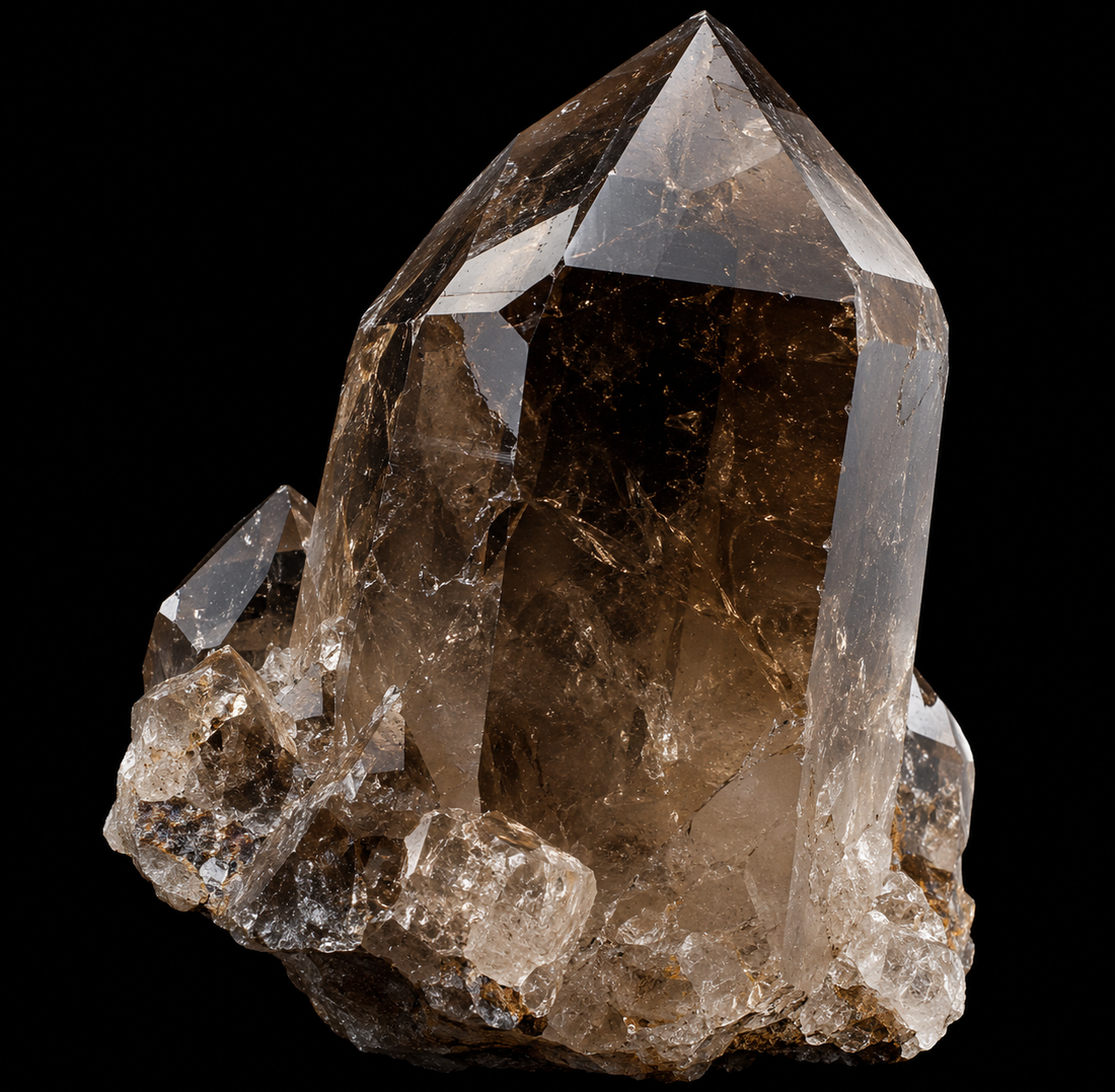 Quartz fumé sur fond noir.