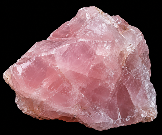 Quartz rose naturel sur fond noir.