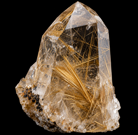 Quartz rutile sur fond noir.