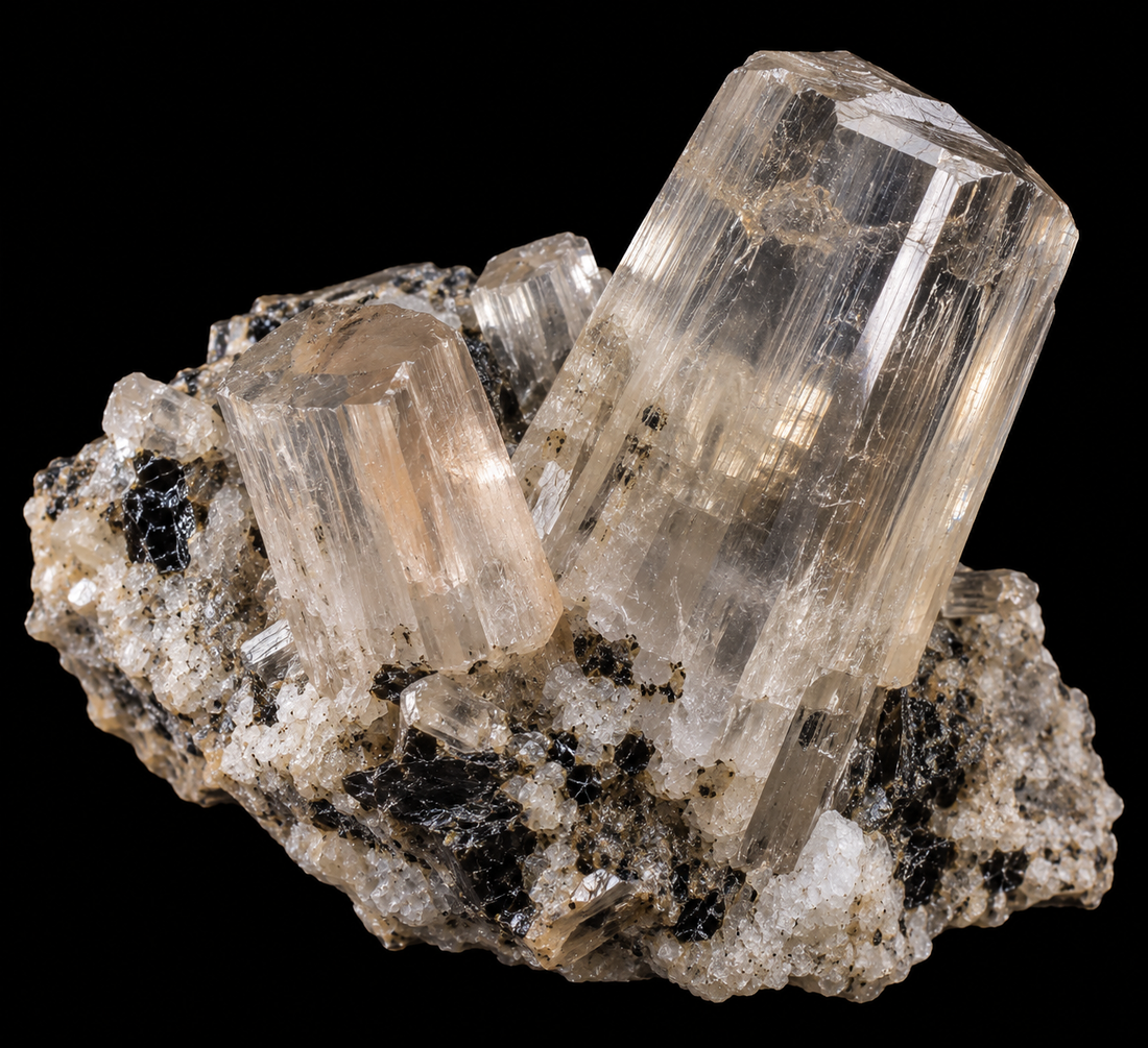 Scapolite naturelle sur fond noir.