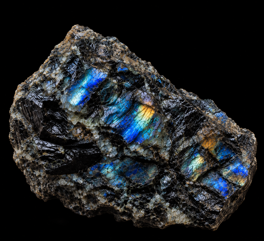 Spectrolite magnifique sur fond noir.