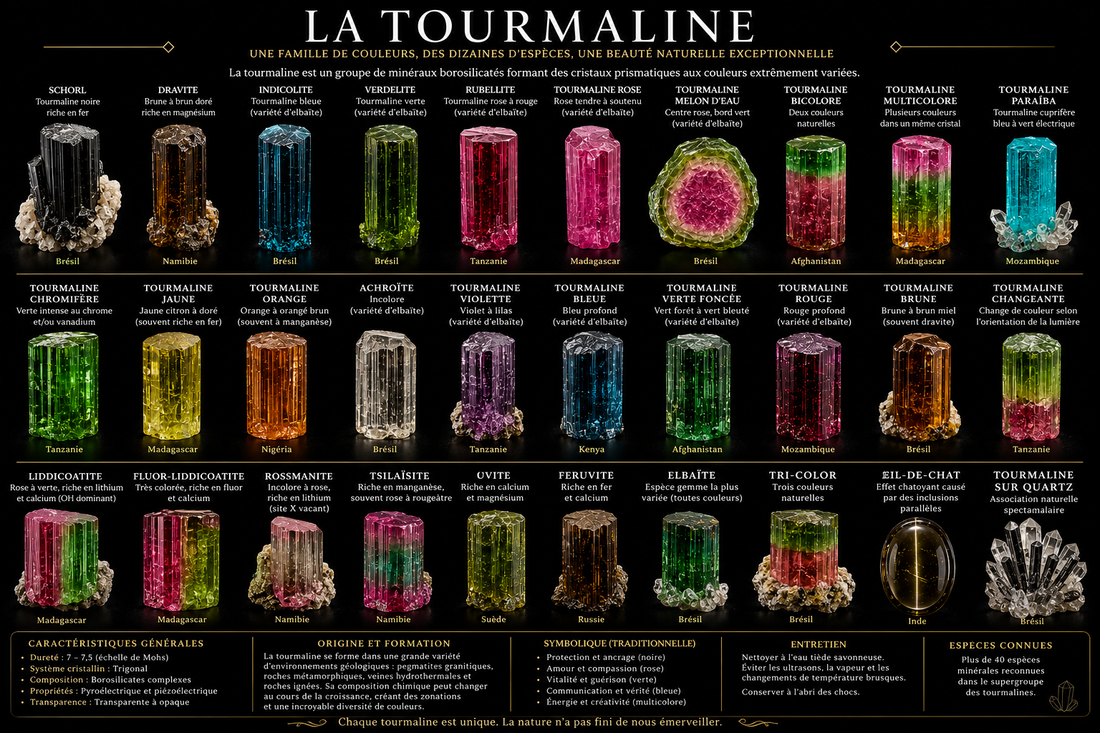 Tourmaline sur fond noir.