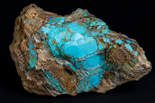 Turquoise naturelle sur fond noir.