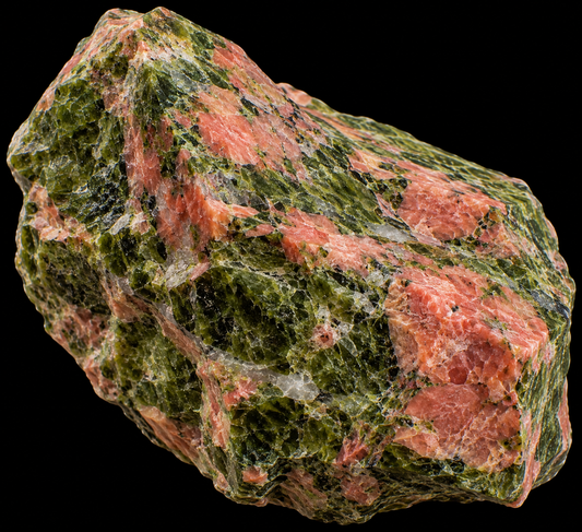 Unakite naturelle sur fond noir.