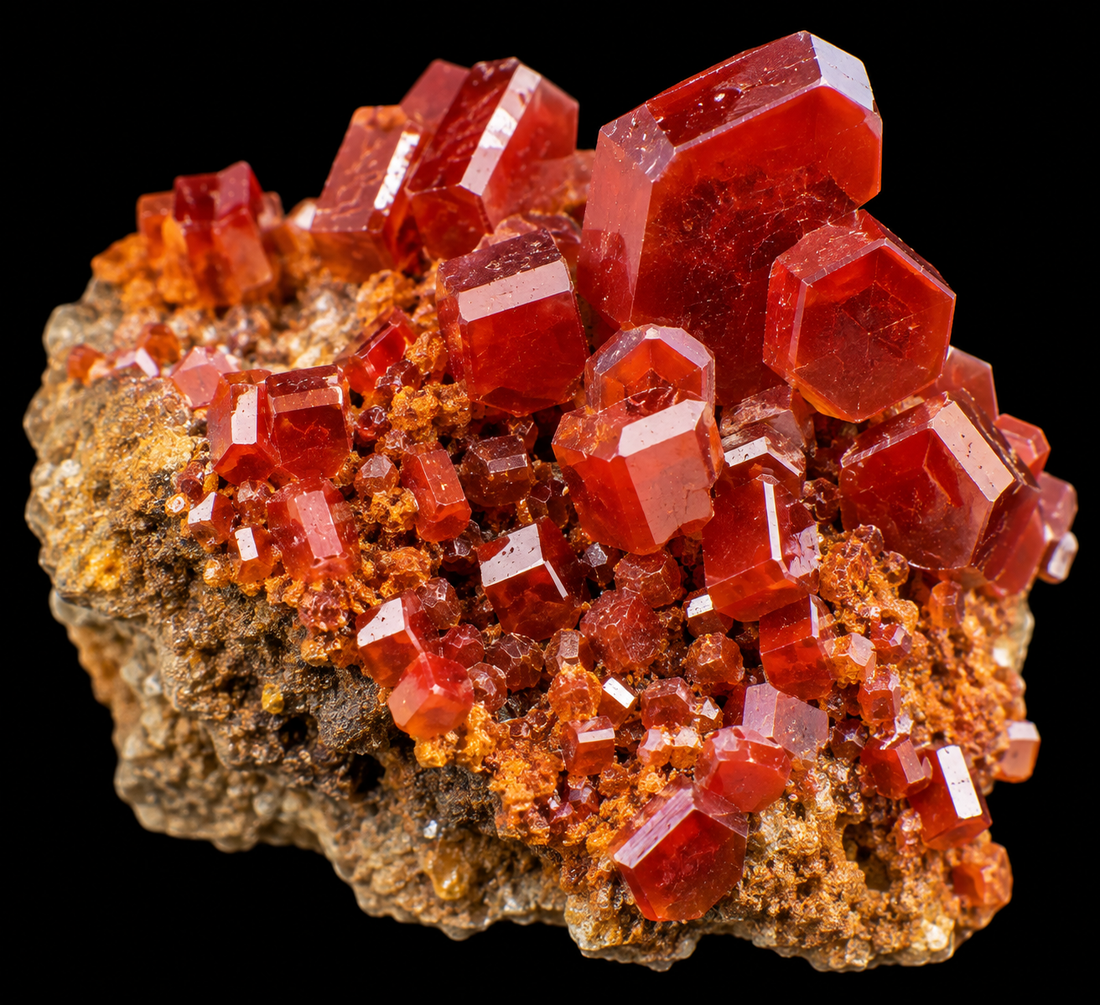 Vanadinite sur fond noir.