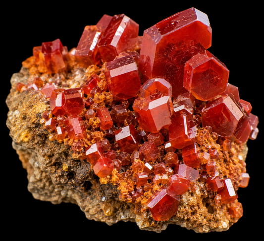 Vanadinite sur fond noir.