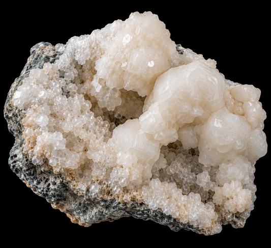 Zéolite naturelle sur fond noir.